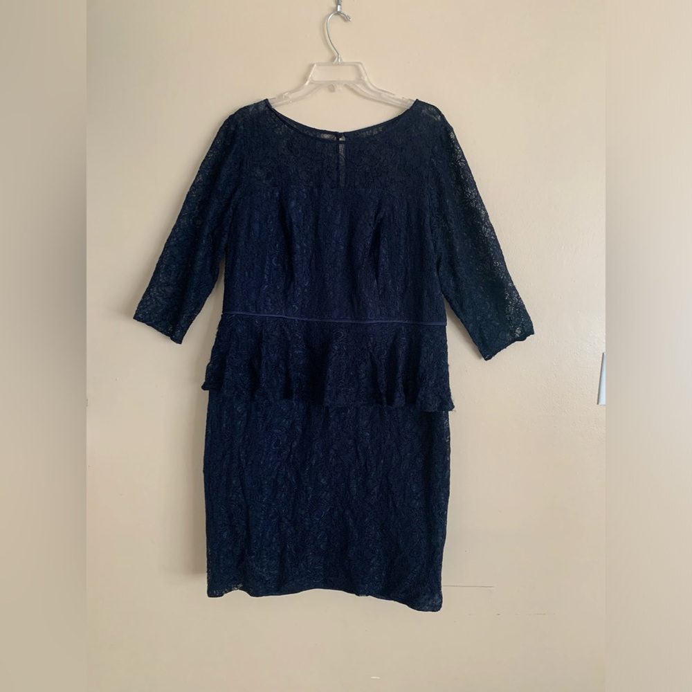 Adrianna Pappell Lace Peplum Dress Plus 18W Lace Navy Wedding Cocktail